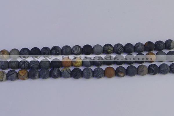 CPJ494 15.5 inches 12mm round matte black picasso jasper beads