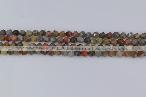 CPJ564 15.5 inches 6mm faceted nuggets polychrome jasper beads