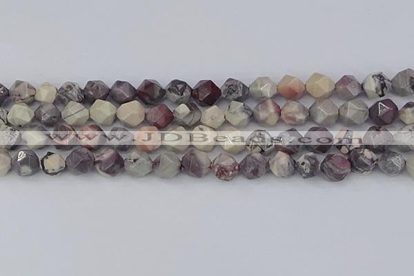 CPJ623 15.5 inches 12mm faceted nuggets purple striped jasper beads