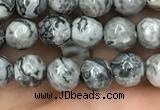 CPJ641 15.5 inches 6mm faceted round grey picture jasper beads