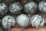 CPJ643 15.5 inches 10mm faceted round grey picture jasper beads