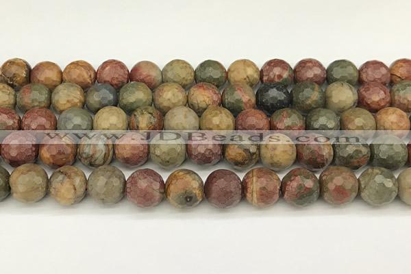 CPJ692 15 inches 10mm faceted round picasso jasper beads