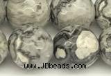 CPJ728 15 inches 12mm faceted round grey picture jasper beads