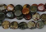 CPJ74 15.5 inches 10mm flat round picasso jasper gemstone beads