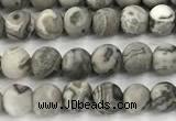 CPJ740 15 inches 4mm round matte grey picture jasper beads