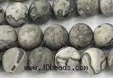 CPJ741 15 inches 6mm round matte grey picture jasper beads