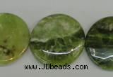 CPO30 15.5 inches 25mm flat round olivine gemstone beads wholesale