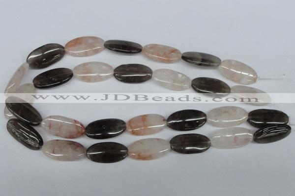 CPQ107 15*20mm oval natural pink crystal & smoky quartz beads