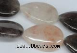 CPQ110 20*30mm flat teardrop natural pink crystal & smoky quartz beads