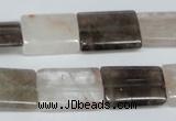 CPQ113 15*20mm rectangle natural pink crystal & smoky quartz beads