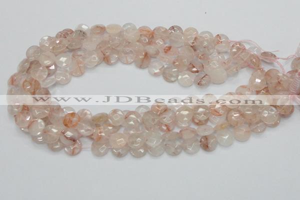 CPQ16 15.5 inches 12mm faceted coin natural pink quartz beads