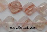 CPQ226 15.5 inches 15*15mm faceted diamond natural pink quartz beads