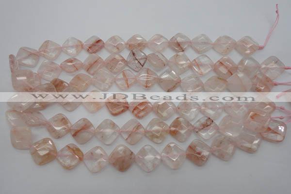 CPQ226 15.5 inches 15*15mm faceted diamond natural pink quartz beads