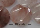 CPQ240 15.5 inches 28mm faceted & twisted coin natural pink quartz beads