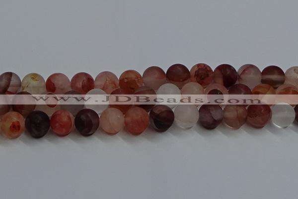 CPQ305 15.5 inches 14mm round matte pink quartz beads wholesale