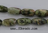 CPS129 15.5 inches 8*16mm faceted rice green peacock stone beads