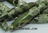 CPS14 15.5 inches 10*50mm rice green peacock stone beads wholesale