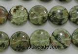 CPS142 15.5 inches 14mm flat round green peacock stone beads