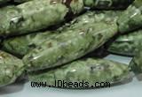 CPS15 15.5 inches 12*40mm rice green peacock stone beads wholesale