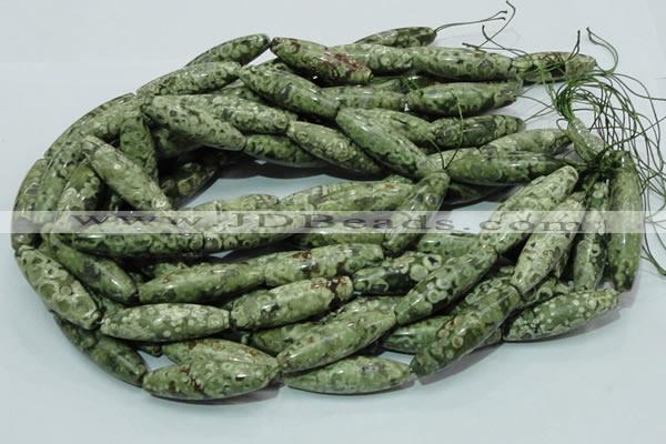 CPS15 15.5 inches 12*40mm rice green peacock stone beads wholesale