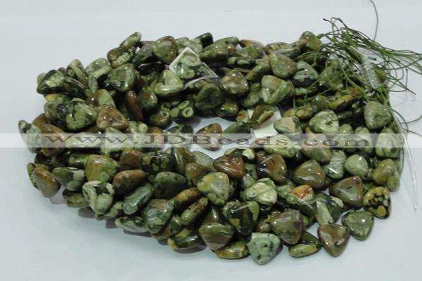 CPS31 15.5 inches 12*12mm triangle green peacock stone beads