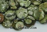 CPS36 15.5 inches 12mm flat round green peacock stone beads