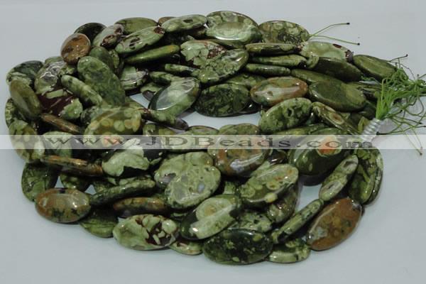 CPS46 15.5 inches 15*30mm oval green peacock stone beads wholesale