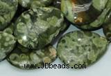 CPS49 15.5 inches 22*30mm flat teardrop green peacock stone beads