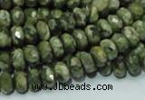 CPS52 15.5 inches 5*8mm faceted rondelle green peacock stone beads