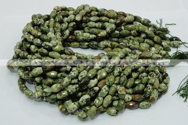 CPS67 15.5 inches 8*13mm faceted rice green peacock stone beads