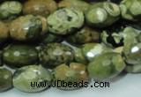 CPS68 15.5 inches 10*15mm faceted rice green peacock stone beads