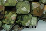 CPS74 15.5 inches 15*15mm faceted rhombic green peacock stone beads