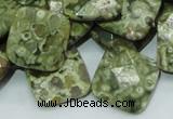 CPS75 15.5 inches 20*20mm faceted rhombic green peacock stone beads