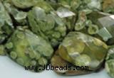 CPS80 15.5 inches 15*20mm faceted rectangle green peacock stone beads