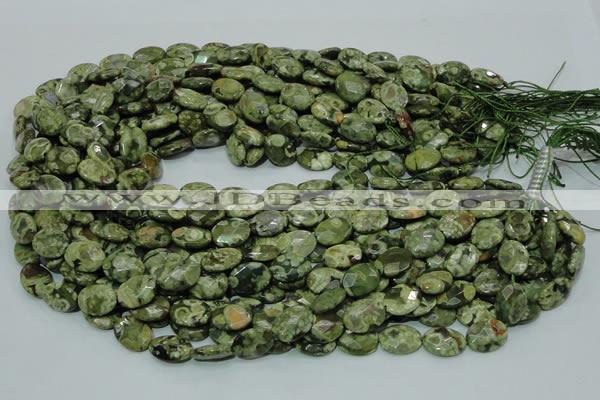 CPS89 15.5 inches 10*14mm faceted oval green peacock stone beads