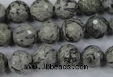 CPT114 15.5 inches 12mm faceted round grey picture jasper beads