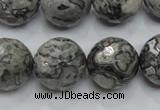 CPT117 15.5 inches 18mm faceted round grey picture jasper beads