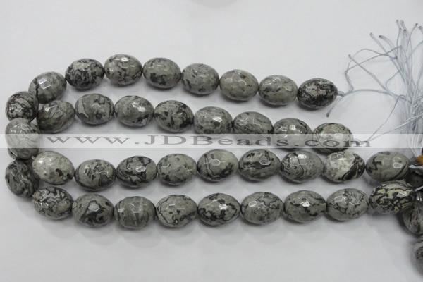 CPT123 15.5 inches 16*20mm faceted rice grey picture jasper beads