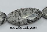 CPT128 15.5 inches 20*40mm faceted oval grey picture jasper beads