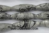 CPT136 15.5 inches 10*30mm faceted rice grey picture jasper beads