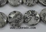 CPT141 15.5 inches 20mm faceted coin grey picture jasper beads