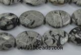 CPT145 15.5 inches 13*18mm faceted oval grey picture jasper beads