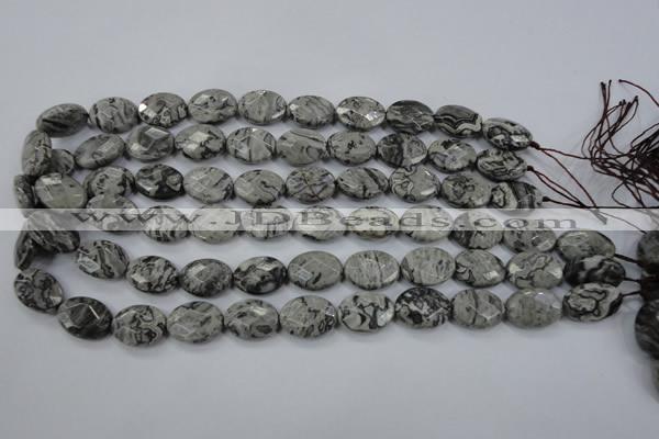 CPT145 15.5 inches 13*18mm faceted oval grey picture jasper beads