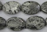 CPT147 15.5 inches 18*25mm faceted oval grey picture jasper beads