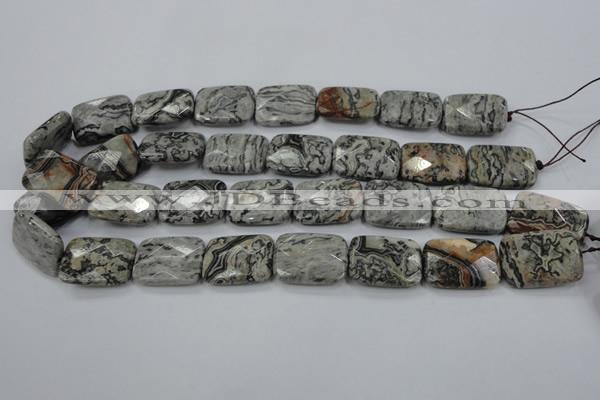 CPT156 15.5 inches 18*25mm faceted rectangle grey picture jasper beads