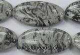 CPT176 15.5 inches 20*40mm marquise grey picture jasper beads