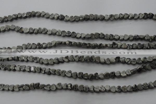 CPT184 15.5 inches 4*4mm heart grey picture jasper beads wholesale