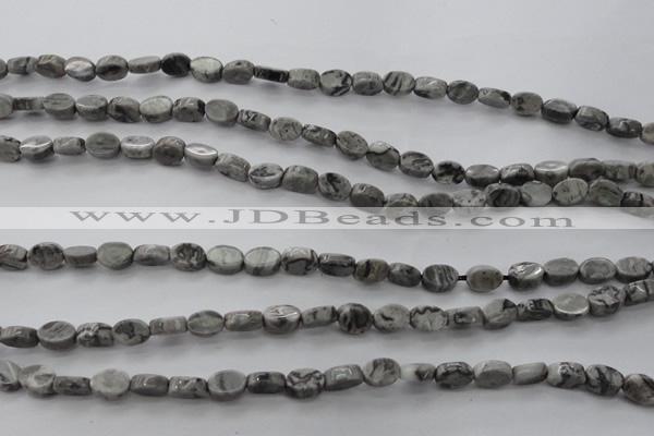 CPT185 15.5 inches 4*6mm oval grey picture jasper beads wholesale