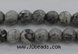 CPT187 15.5 inches 6mm faceted round grey picture jasper beads