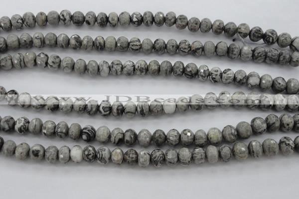 CPT196 15.5 inches 5*8mm faceted rondelle grey picture jasper beads